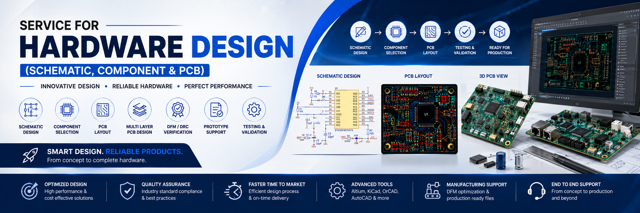 Hardware design service covering schematic design, component selection and PCB layout