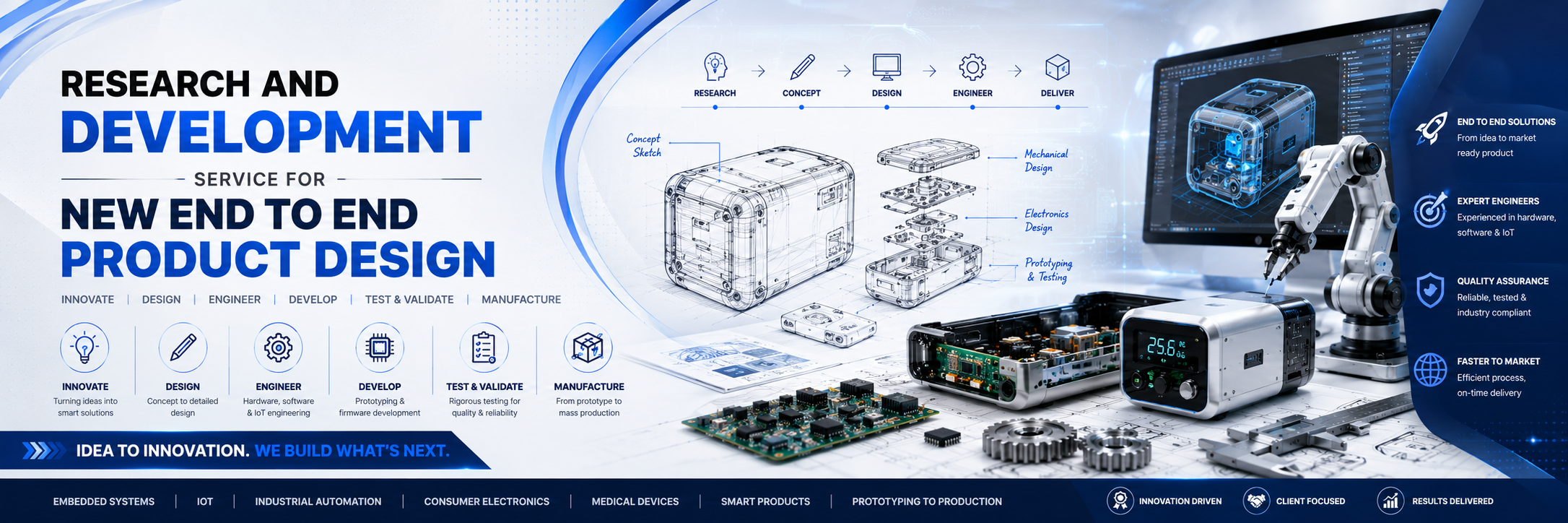 Research and development service for new end-to-end product design — from concept sketch to manufactured product